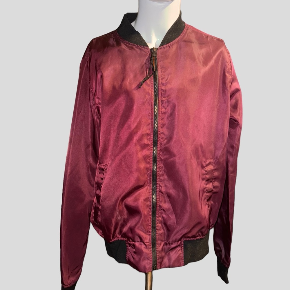 Swiss Cross Maroon Burgundy Hooded Bomber Jacket Size MM
